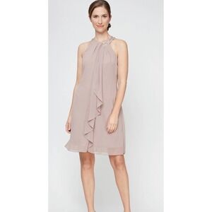 SLNY Embellished Neckline Sleeveless Gown Cashmere Size 6